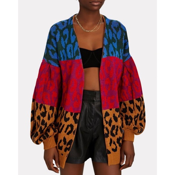 FARM RIO Leopard Striped Open Front Cardigan - Picture 1 of 10